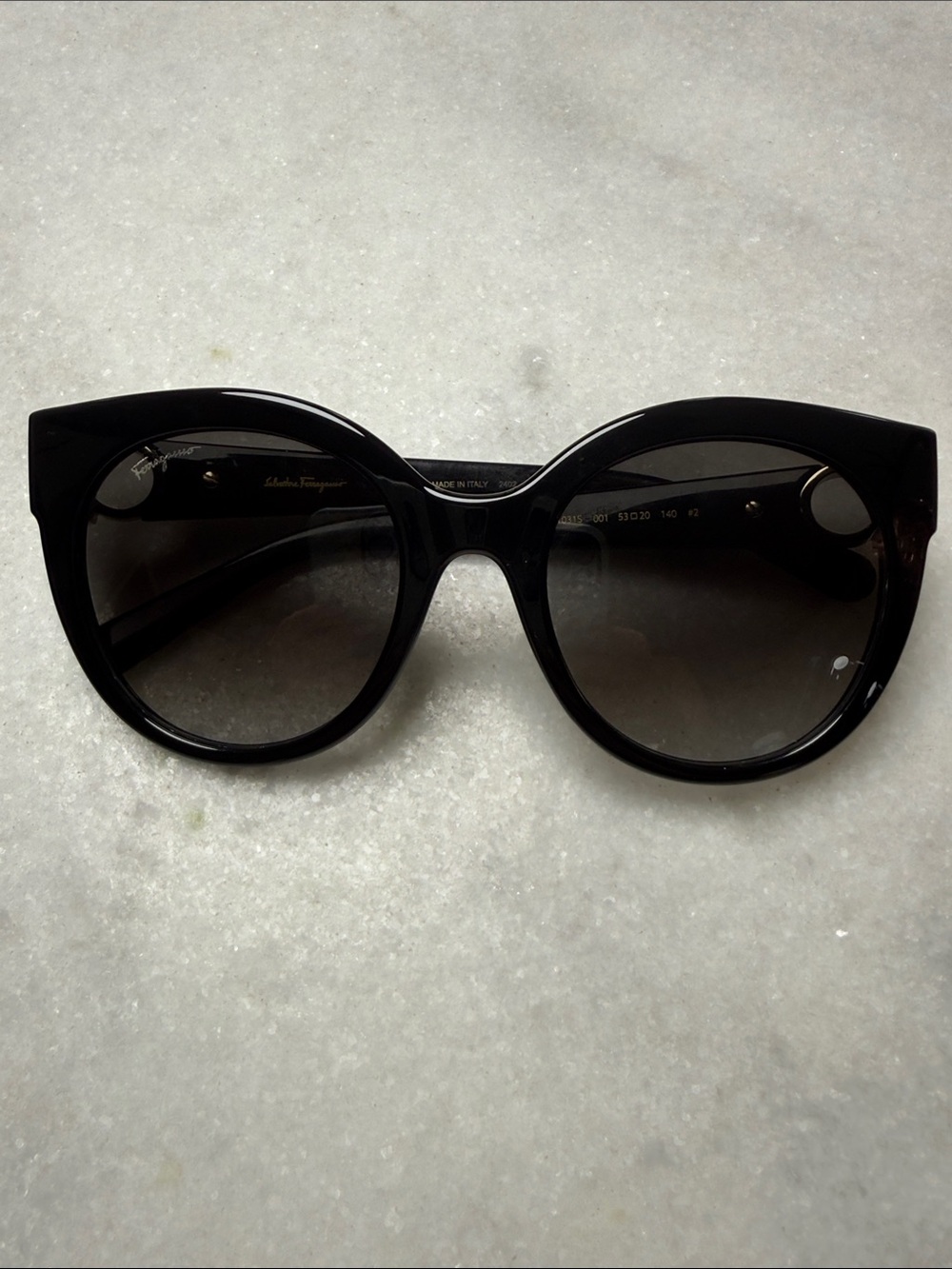 Salvatore Ferragamo Glossy Black Round Cat-Eye Sunglasses